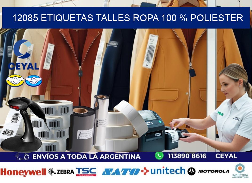 12085 ETIQUETAS TALLES ROPA 100 % POLIESTER