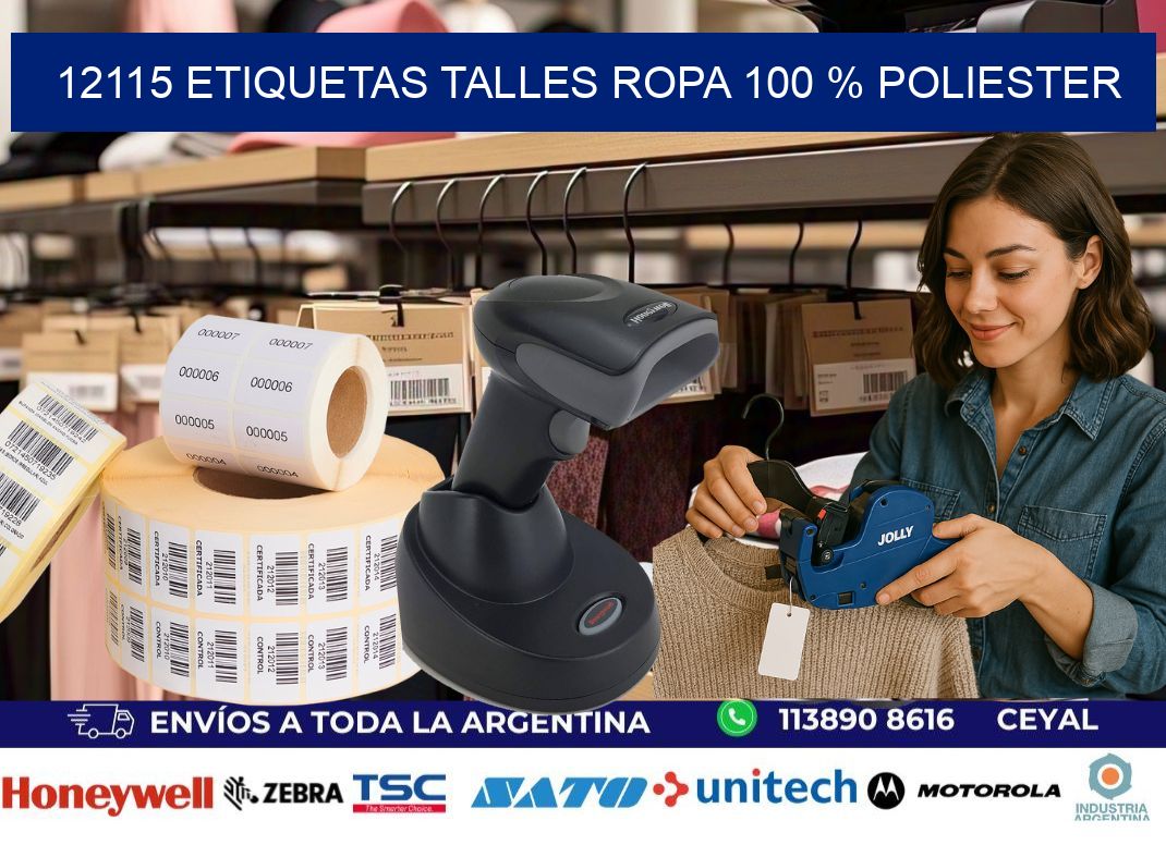 12115 ETIQUETAS TALLES ROPA 100 % POLIESTER