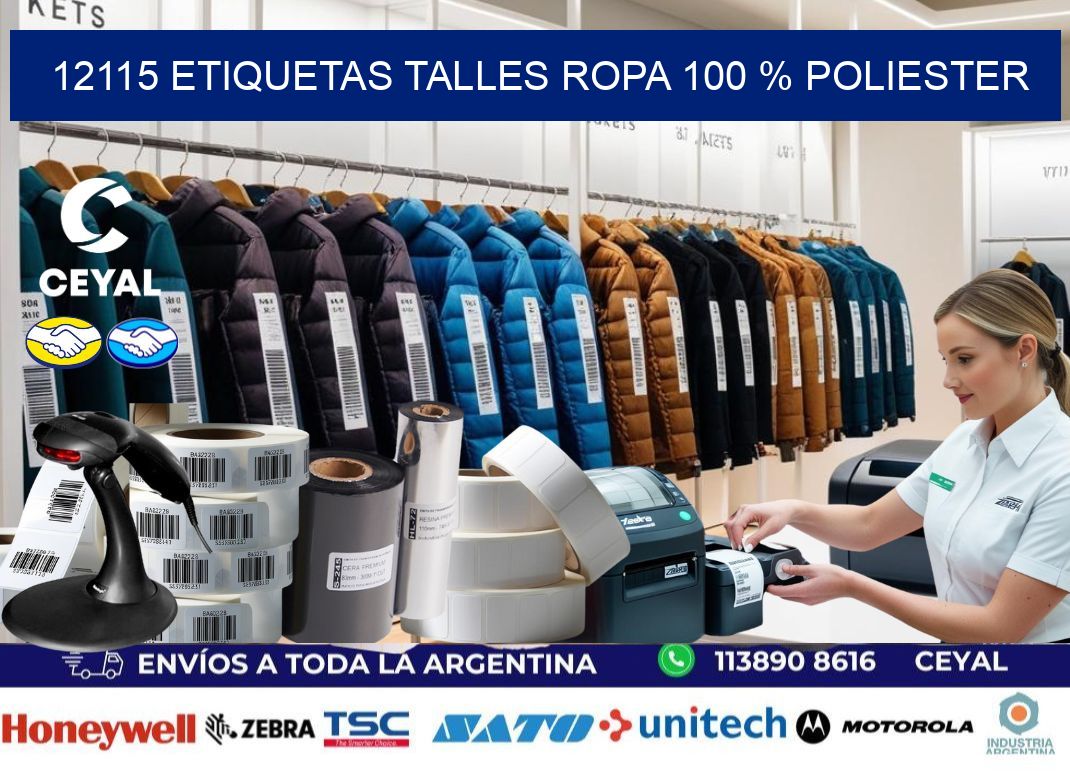12115 ETIQUETAS TALLES ROPA 100 % POLIESTER
