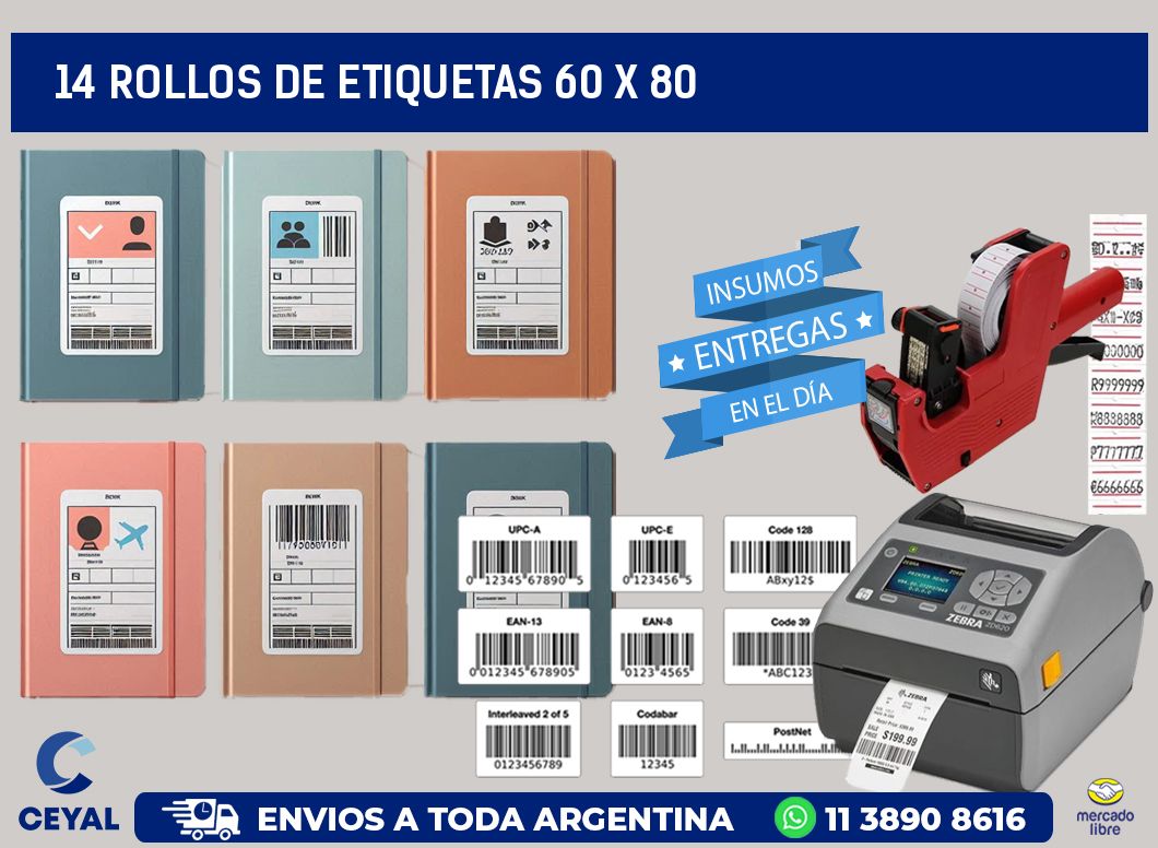 14 ROLLOS DE ETIQUETAS 60 x 80