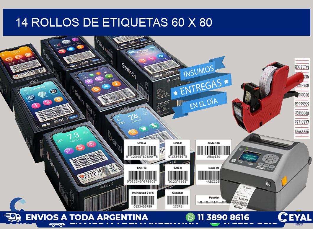 14 ROLLOS DE ETIQUETAS 60 x 80