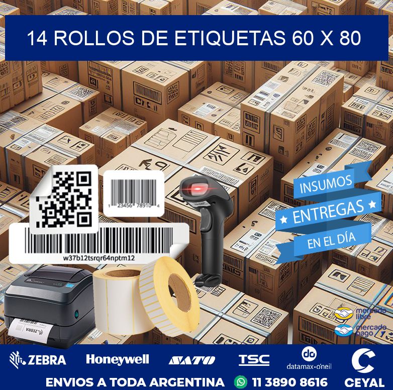 14 ROLLOS DE ETIQUETAS 60 x 80