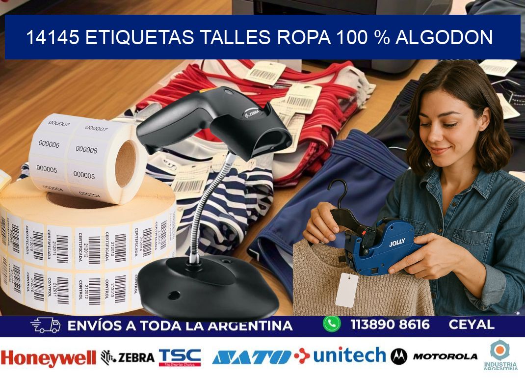 14145 ETIQUETAS TALLES ROPA 100 % ALGODON