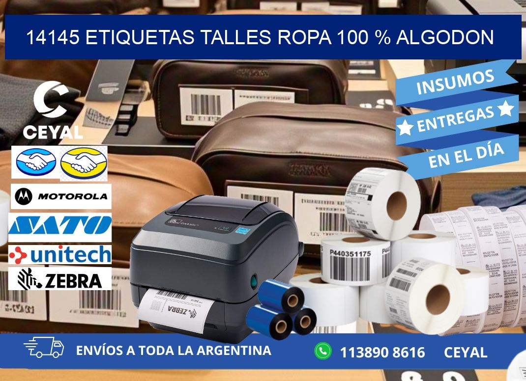14145 ETIQUETAS TALLES ROPA 100 % ALGODON