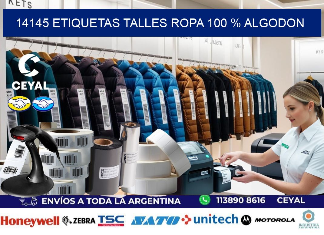 14145 ETIQUETAS TALLES ROPA 100 % ALGODON