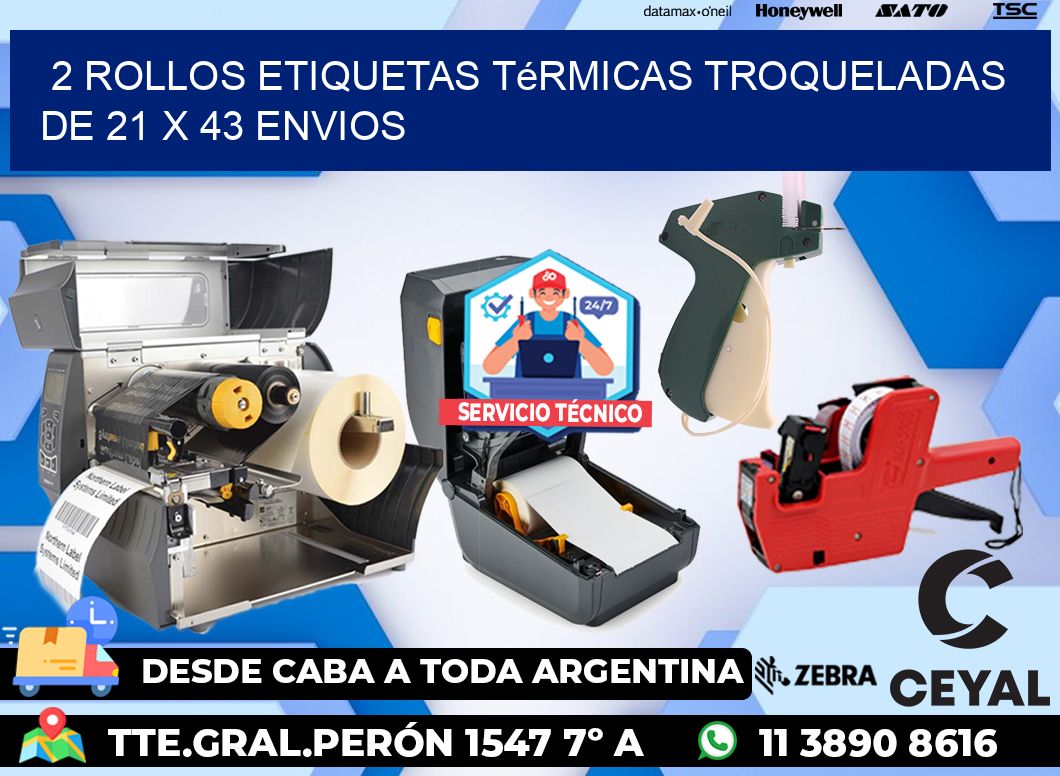 2 Rollos Etiquetas Térmicas Troqueladas De 21 x 43 ENVIOS