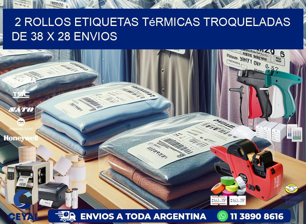 2 Rollos Etiquetas Térmicas Troqueladas De 38 x 28 ENVIOS