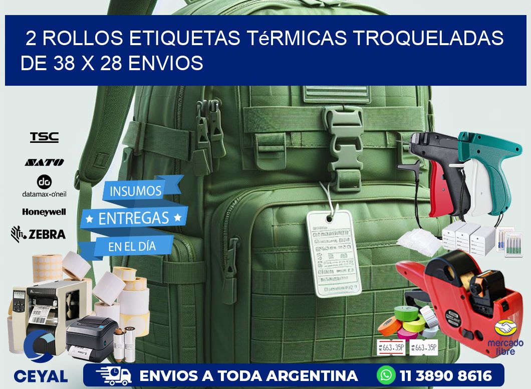 2 Rollos Etiquetas Térmicas Troqueladas De 38 x 28 ENVIOS