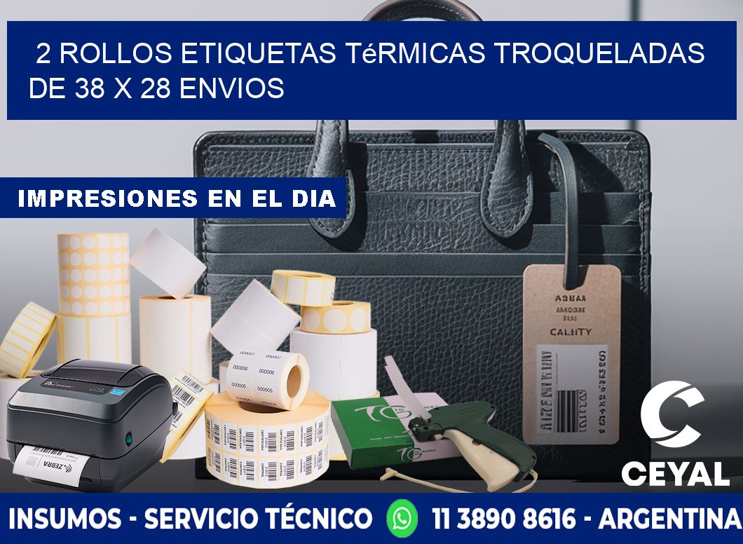 2 Rollos Etiquetas Térmicas Troqueladas De 38 x 28 ENVIOS