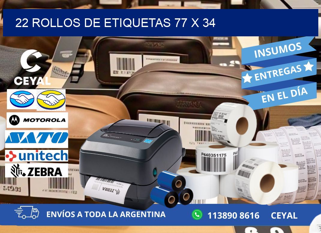 22 ROLLOS DE ETIQUETAS 77 x 34