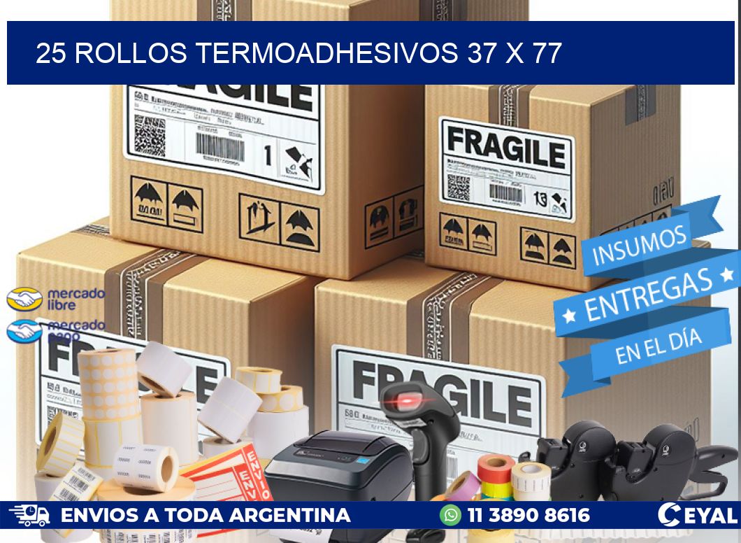 25 ROLLOS TERMOADHESIVOS 37 x 77
