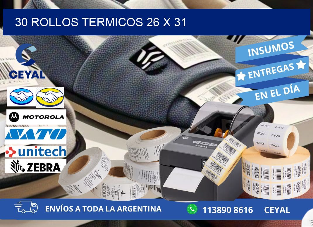 30 ROLLOS TERMICOS 26 x 31