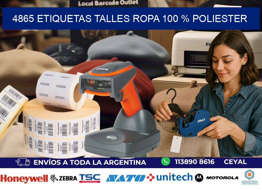 4865 ETIQUETAS TALLES ROPA 100 % POLIESTER