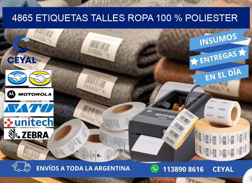 4865 ETIQUETAS TALLES ROPA 100 % POLIESTER