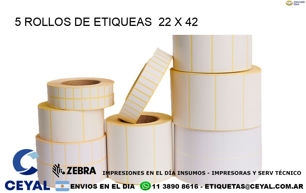 5 ROLLOS DE ETIQUEAS  22 x 42