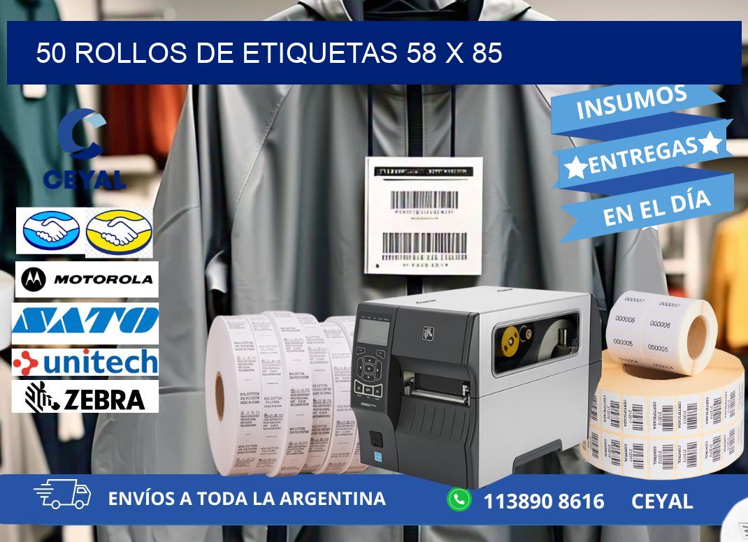 50 ROLLOS DE ETIQUETAS 58 x 85
