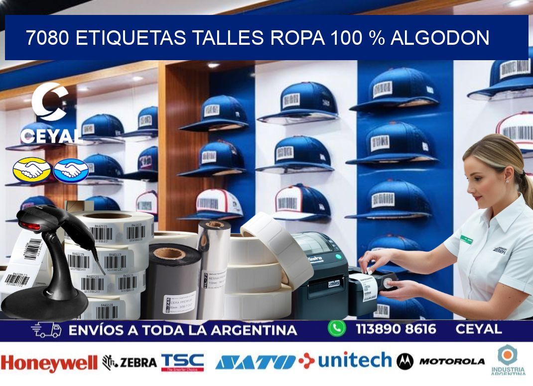 7080 ETIQUETAS TALLES ROPA 100 % ALGODON