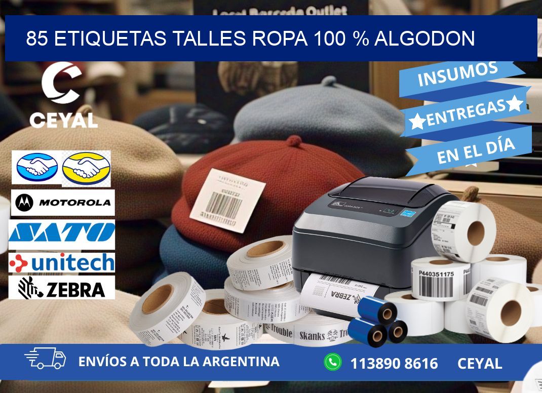 85 ETIQUETAS TALLES ROPA 100 % ALGODON