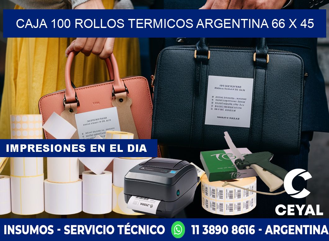 CAJA 100 ROLLOS TERMICOS ARGENTINA 66 x 45