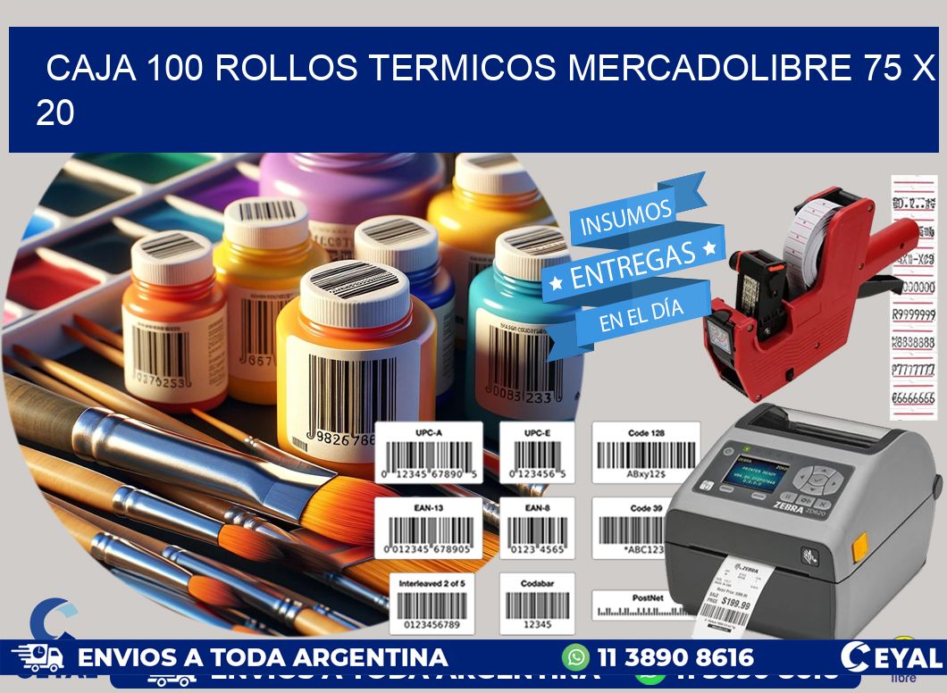 CAJA 100 ROLLOS TERMICOS MERCADOLIBRE 75 x 20