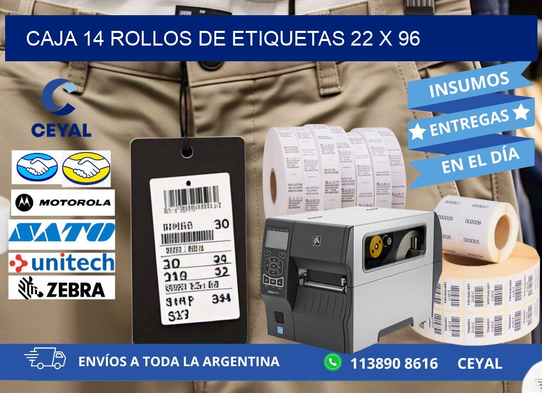CAJA 14 ROLLOS DE ETIQUETAS 22 x 96