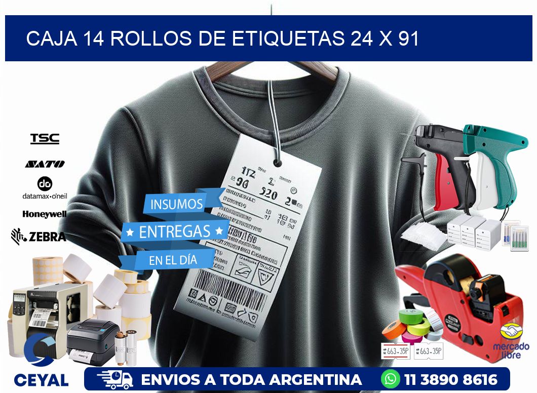CAJA 14 ROLLOS DE ETIQUETAS 24 x 91