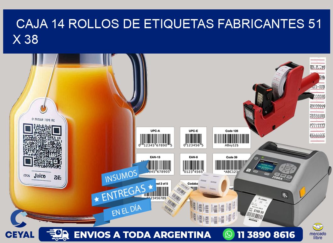 CAJA 14 ROLLOS DE ETIQUETAS FABRICANTES 51 x 38