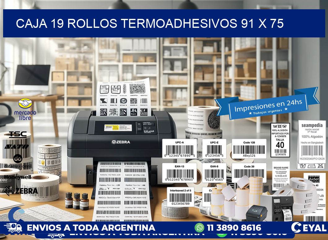 CAJA 19 ROLLOS TERMOADHESIVOS 91 x 75