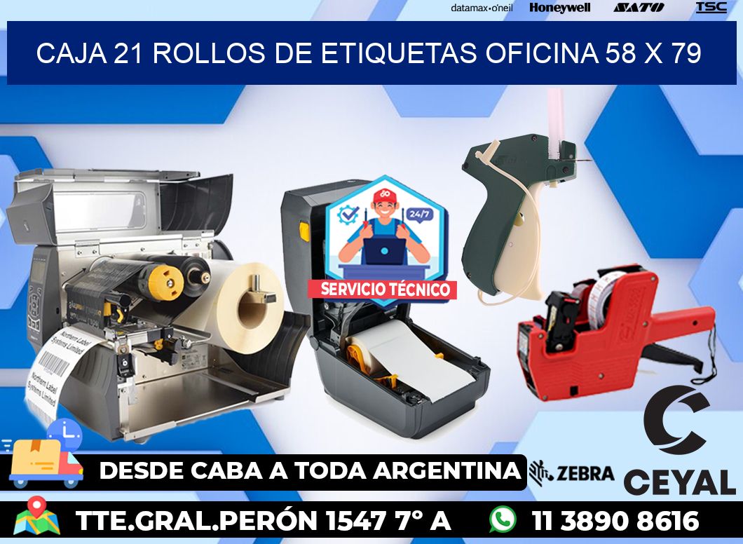 CAJA 21 ROLLOS DE ETIQUETAS OFICINA 58 x 79