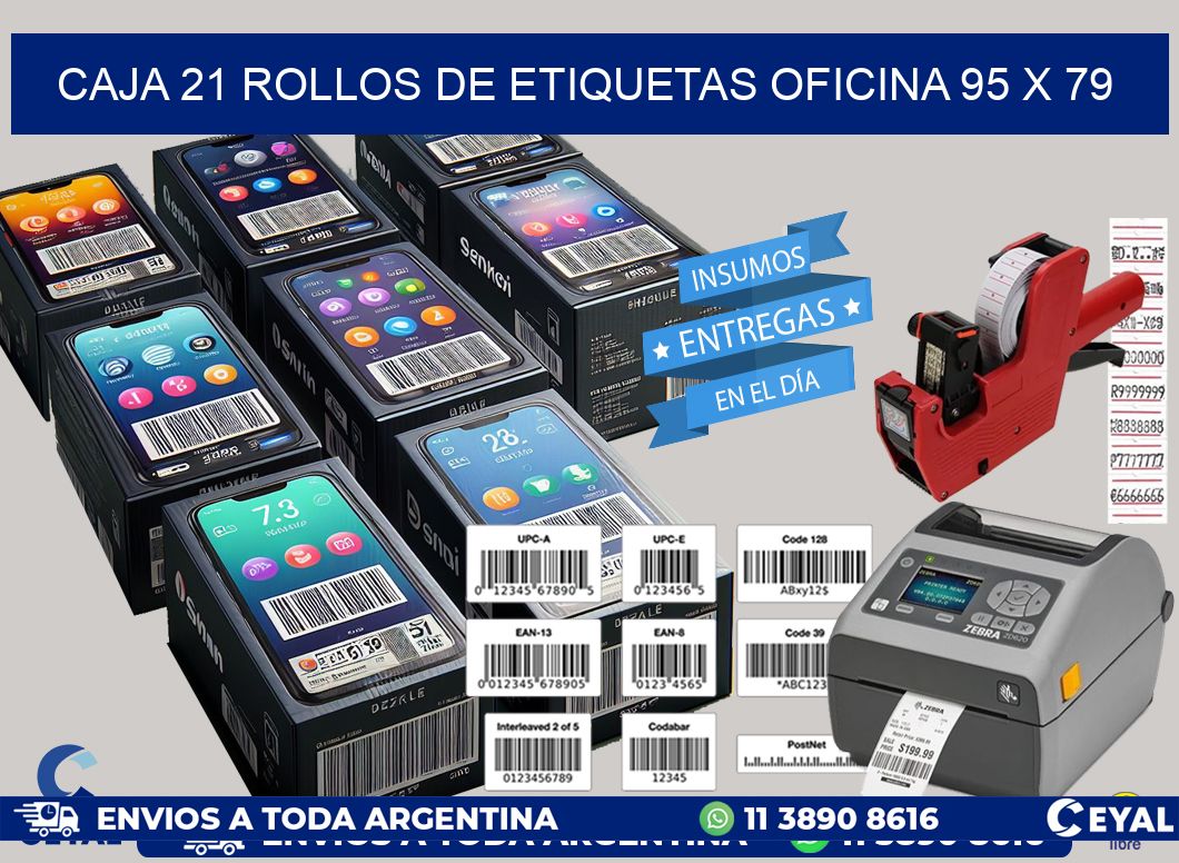 CAJA 21 ROLLOS DE ETIQUETAS OFICINA 95 x 79