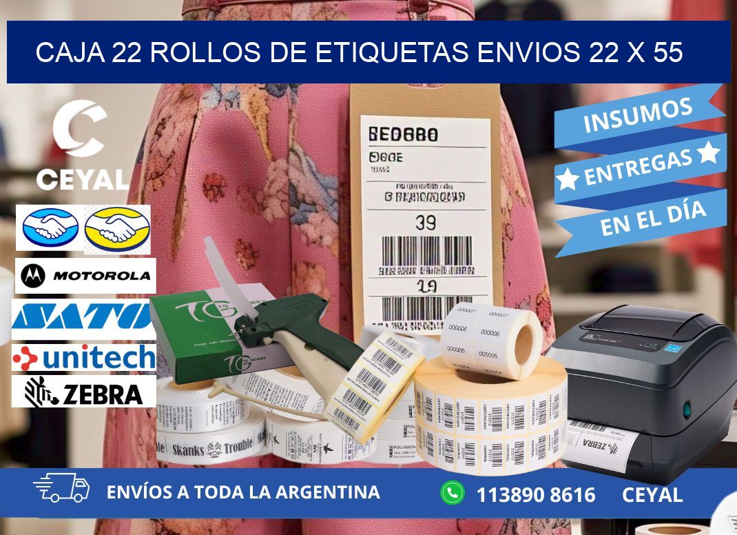 CAJA 22 ROLLOS DE ETIQUETAS ENVIOS 22 x 55