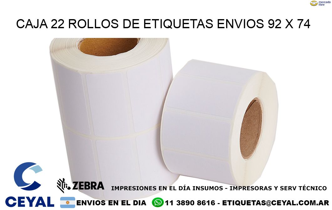 CAJA 22 ROLLOS DE ETIQUETAS ENVIOS 92 x 74