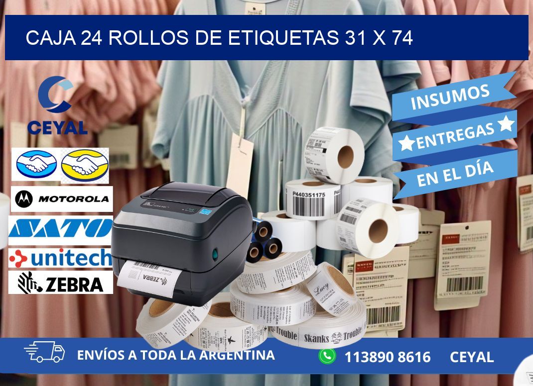 CAJA 24 ROLLOS DE ETIQUETAS 31 x 74