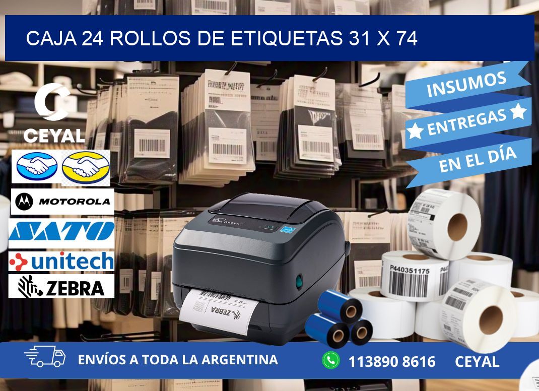 CAJA 24 ROLLOS DE ETIQUETAS 31 x 74
