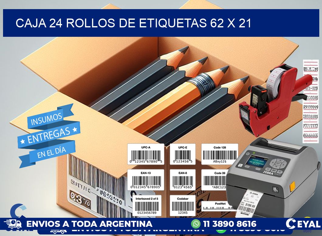 CAJA 24 ROLLOS DE ETIQUETAS 62 x 21
