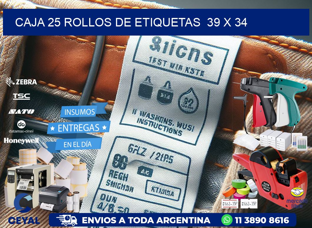 CAJA 25 ROLLOS DE ETIQUETAS  39 x 34