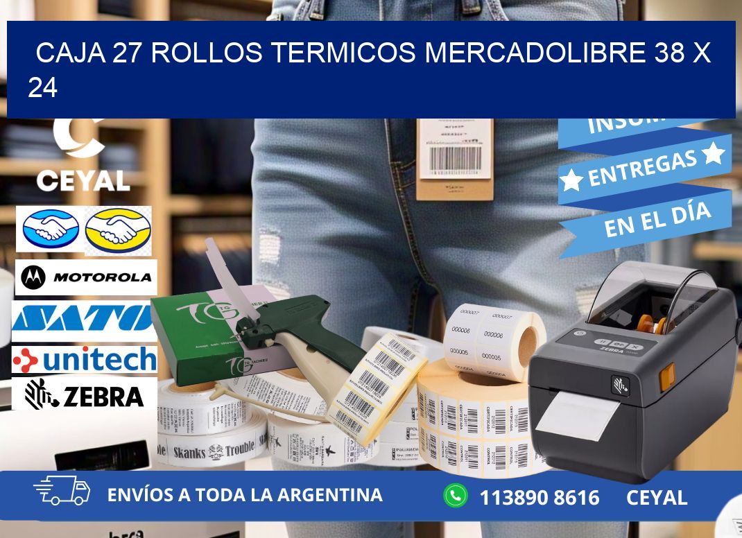 CAJA 27 ROLLOS TERMICOS MERCADOLIBRE 38 x 24