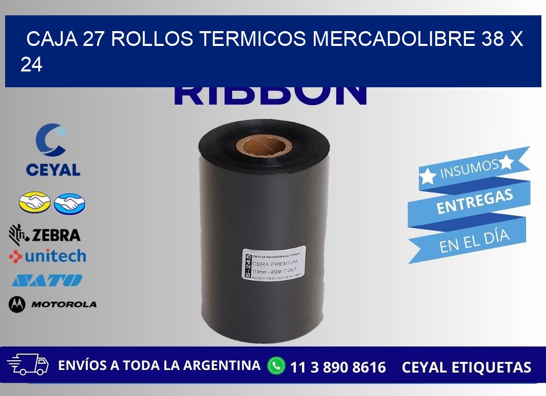 CAJA 27 ROLLOS TERMICOS MERCADOLIBRE 38 x 24