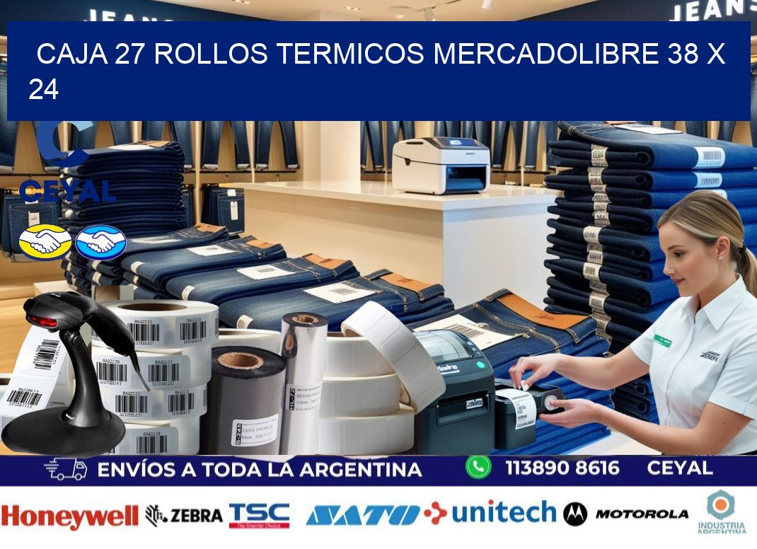 CAJA 27 ROLLOS TERMICOS MERCADOLIBRE 38 x 24