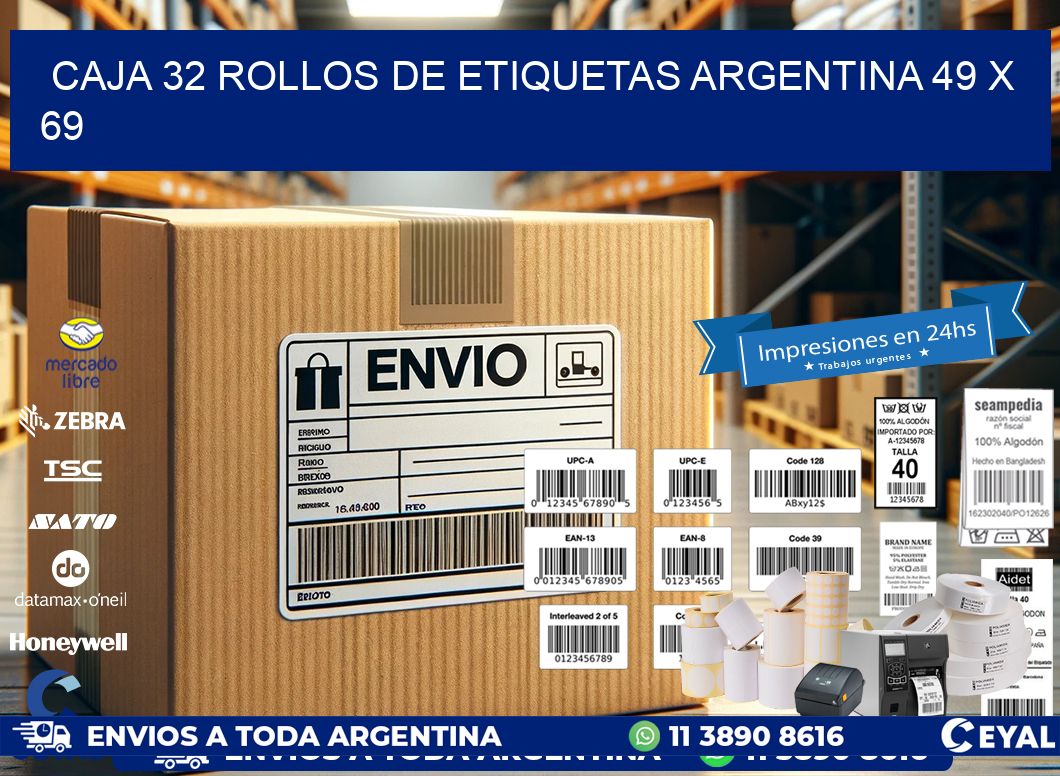 CAJA 32 ROLLOS DE ETIQUETAS ARGENTINA 49 x 69