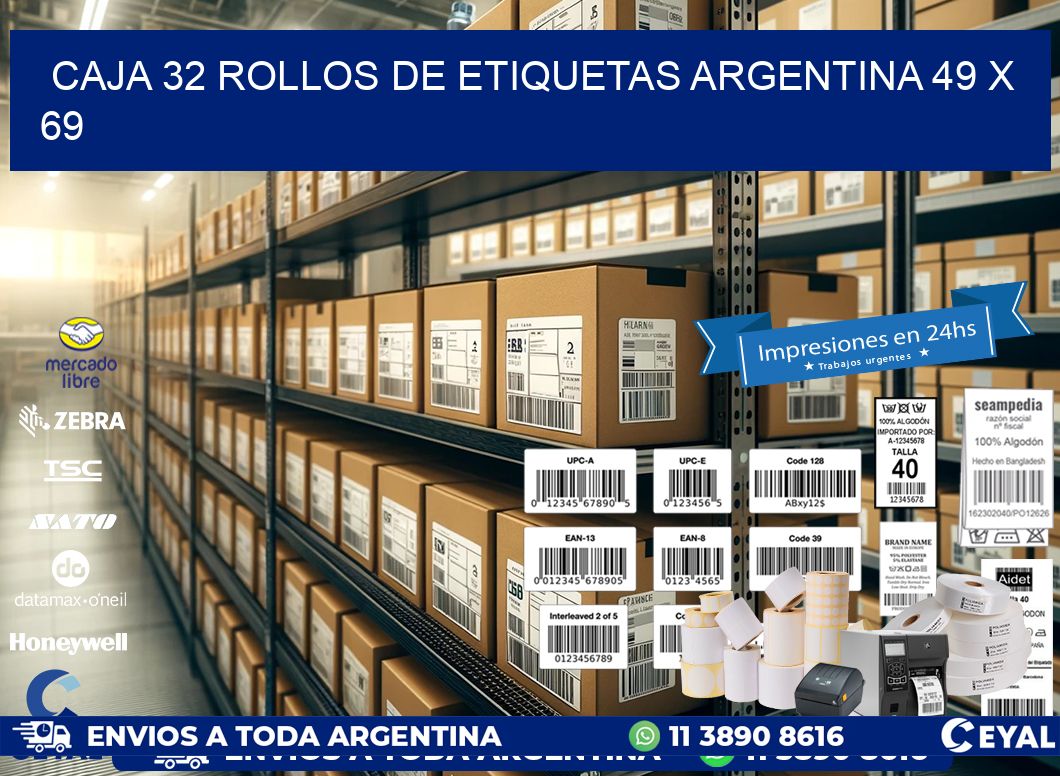 CAJA 32 ROLLOS DE ETIQUETAS ARGENTINA 49 x 69