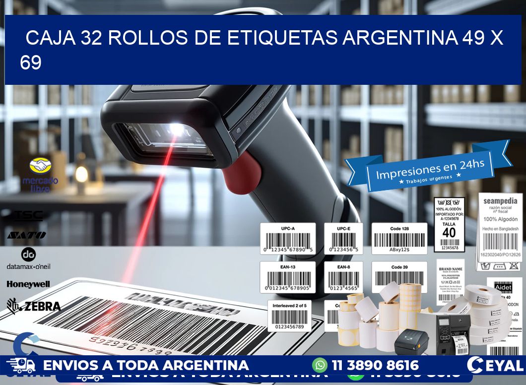 CAJA 32 ROLLOS DE ETIQUETAS ARGENTINA 49 x 69
