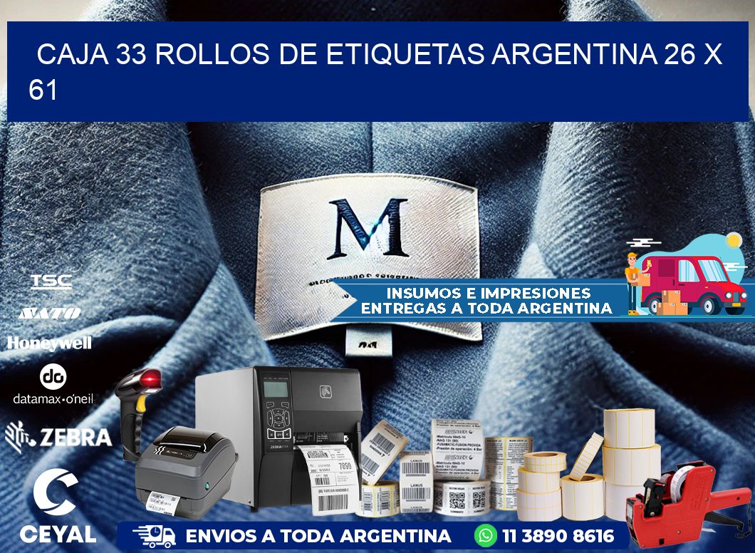 CAJA 33 ROLLOS DE ETIQUETAS ARGENTINA 26 x 61