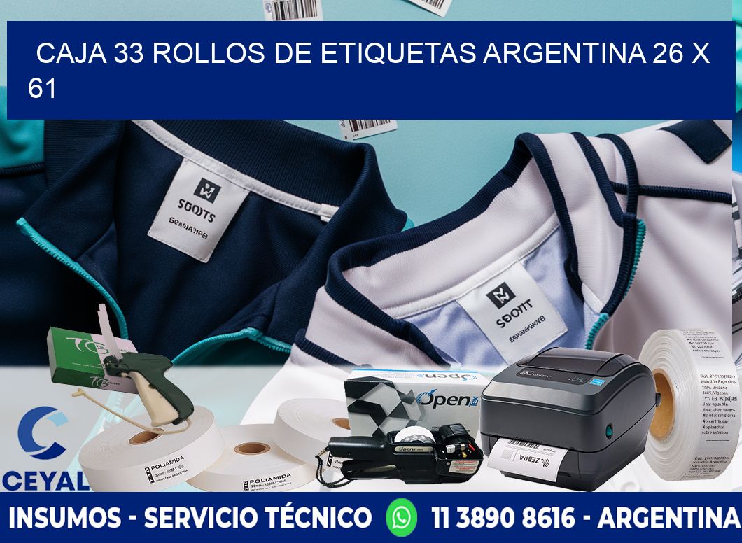 CAJA 33 ROLLOS DE ETIQUETAS ARGENTINA 26 x 61