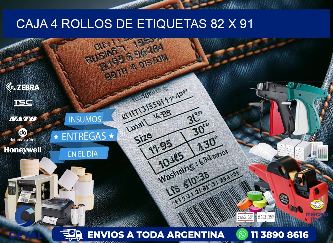 CAJA 4 ROLLOS DE ETIQUETAS 82 x 91