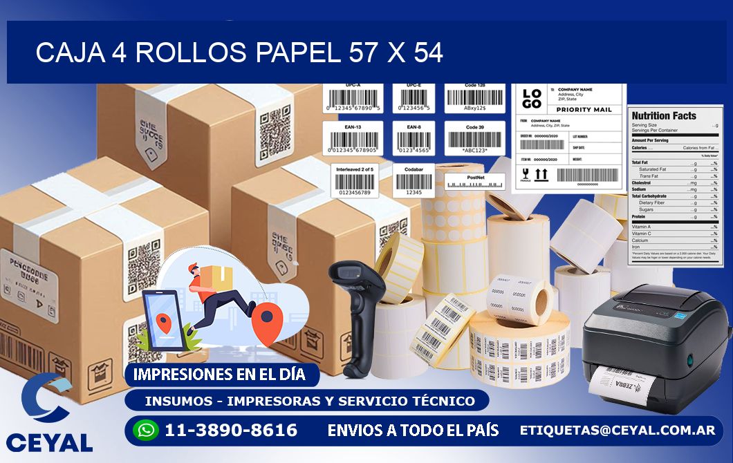 CAJA 4 ROLLOS PAPEL 57 x 54