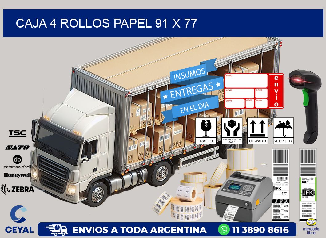CAJA 4 ROLLOS PAPEL 91 x 77