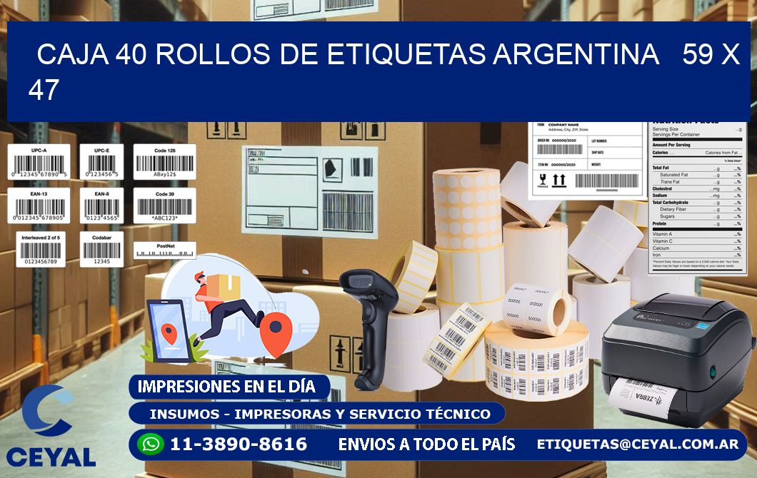 CAJA 40 ROLLOS DE ETIQUETAS ARGENTINA   59 x 47