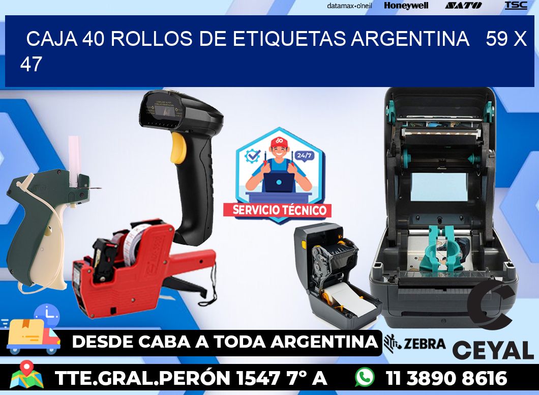 CAJA 40 ROLLOS DE ETIQUETAS ARGENTINA   59 x 47