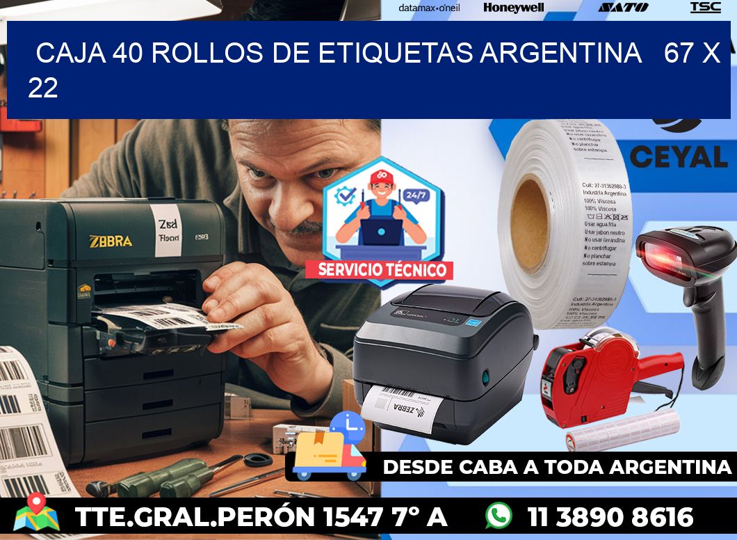 CAJA 40 ROLLOS DE ETIQUETAS ARGENTINA   67 x 22